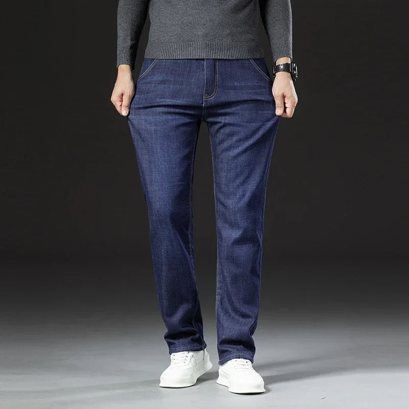 Fleece Lined Denim Straight Pants